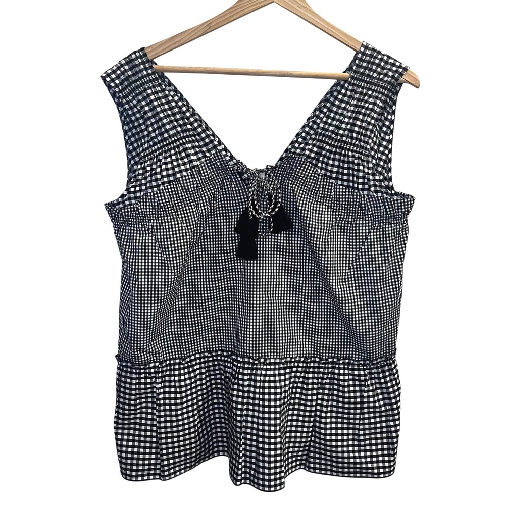 Derek Lam 10 Crosby Black White Gingham Tassel Tie Peplum Top 6 TR8T701GH